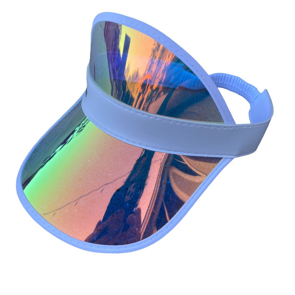 Summer on SUNSET holographic visor sun protection hat cap white iridescent brim - Picture 4 of 15